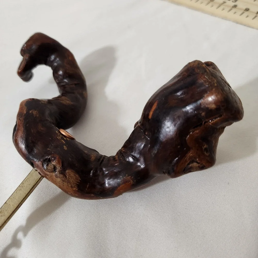 Vintage Hand Carved Wood Handle Corkscrew Rustic Folk Art Grapevine Root Style